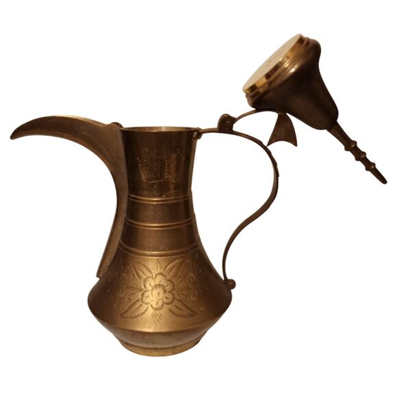 Vintage Solid Brass Dallah 13.5" Tea/Coffee Pot Pitcher w/ Handle & Hinged Lid - Picture 8 of 10